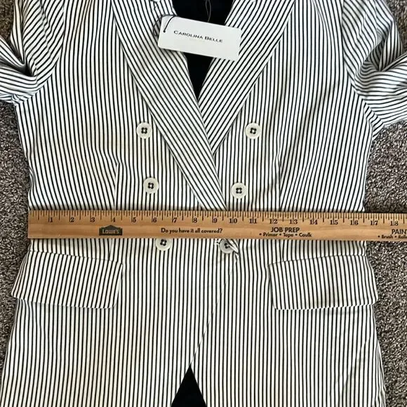 New Carolina Belle Neutral Pinstripe Blazer Jacket Academia Seersucker- Small - Picture 10 of 13